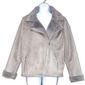 Heartloom Faux Suede Fur-Lined Coat XS Brown Gray Zip Up Jacket